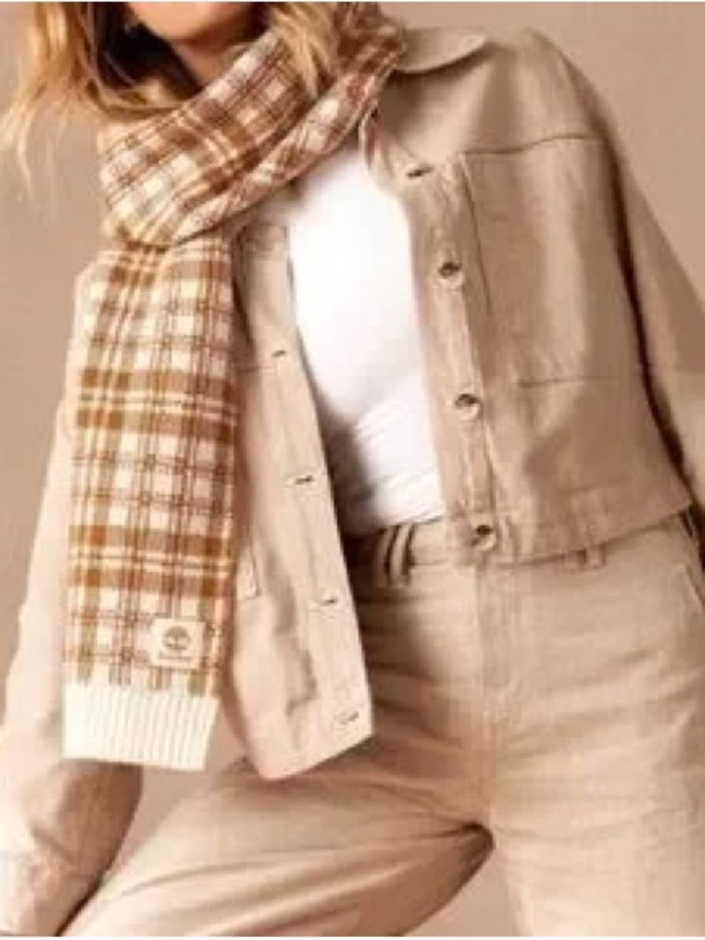 Timberland Buffalo Plaid Scarf Wheat Cream Unisex NWOT
